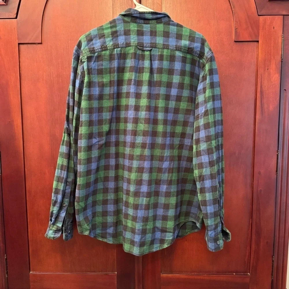 Eddie Bauer Blue and Green Flannel Checkered Shirt Size XL